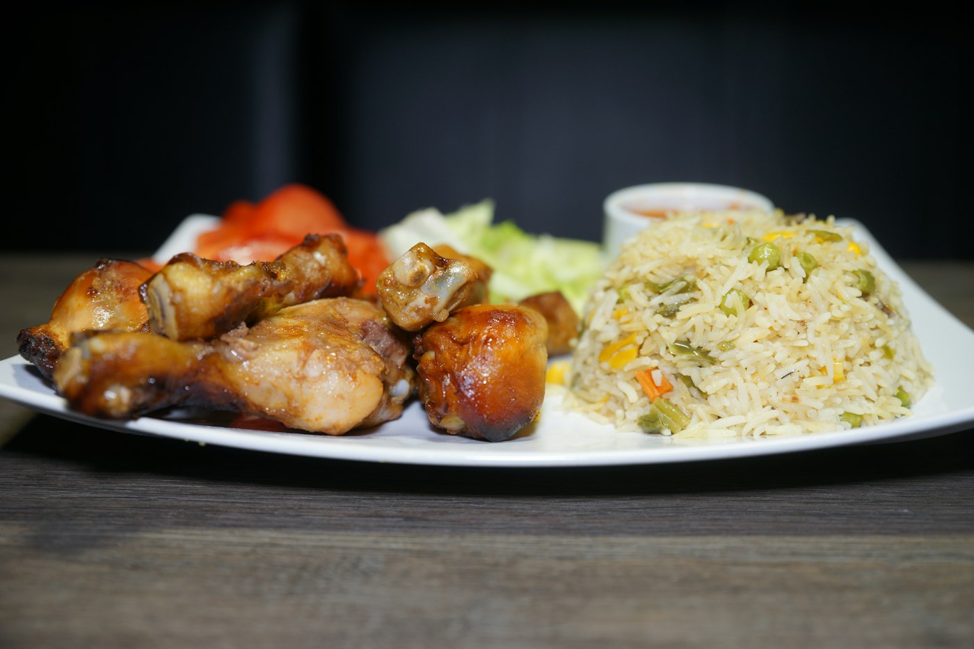 Fried rice with grilled chicken and salad