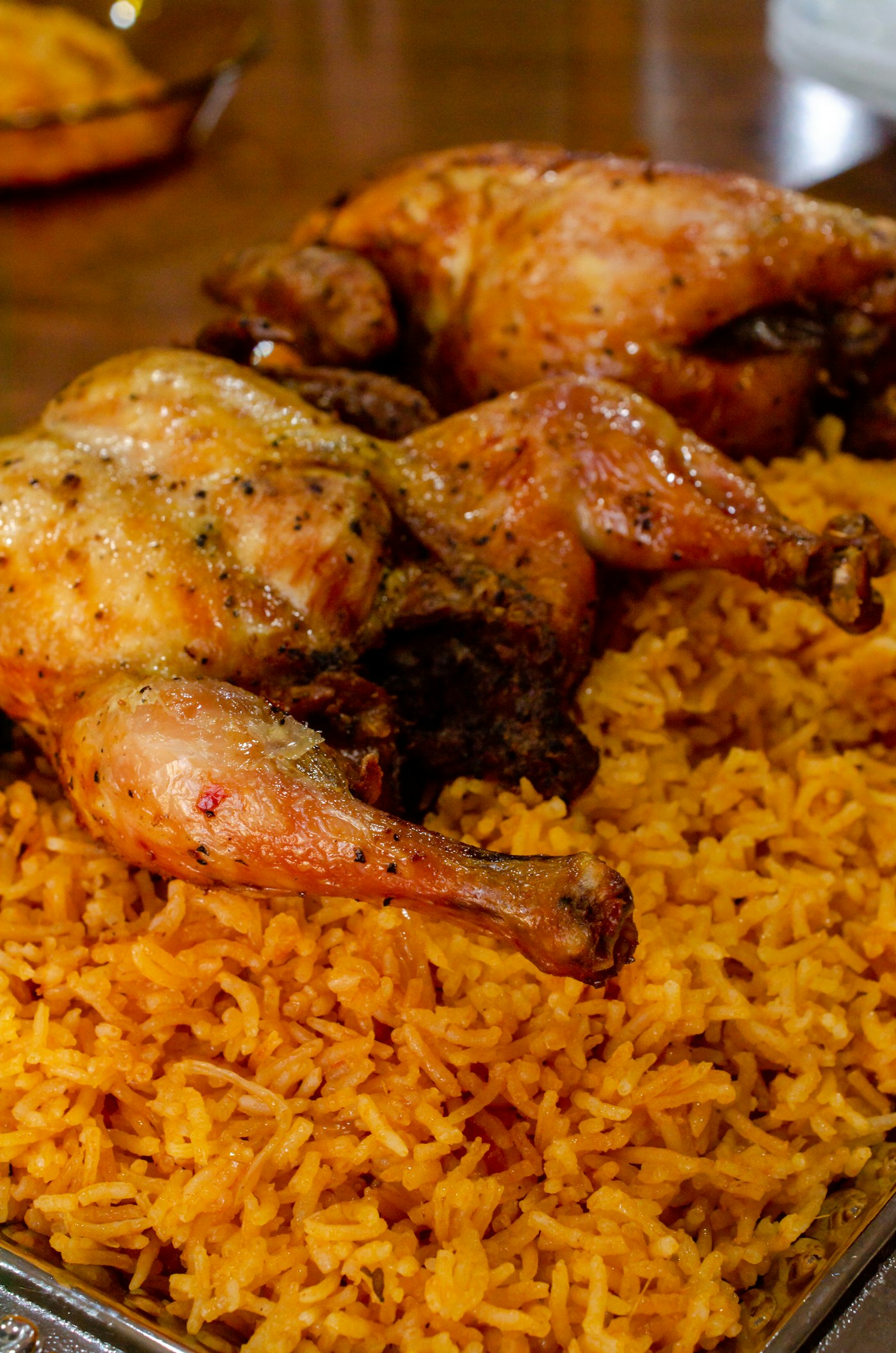 Roast chicken on jollof rice